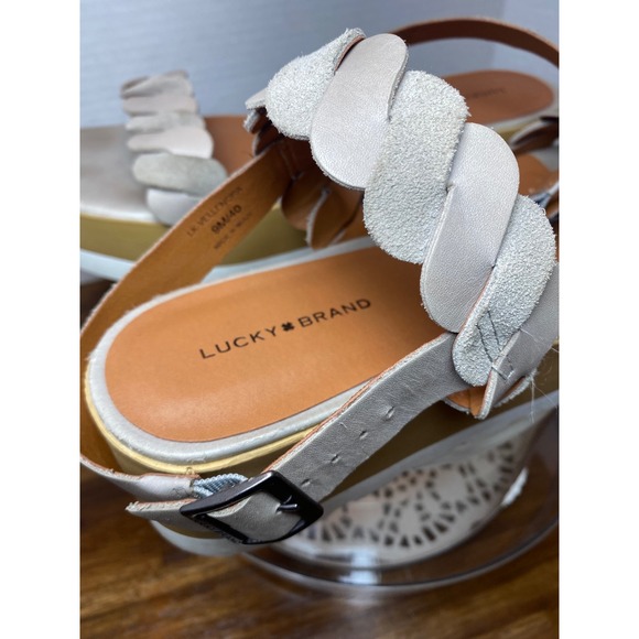 Lucky Brand Vellenora Beige Leather Scalloped Braided Platform Sandals 9M 40 - Picture 4 of 6